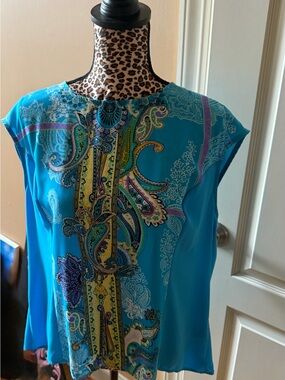 New York & Company Turquoise Paisley Print Cap Sleeve Camisole
